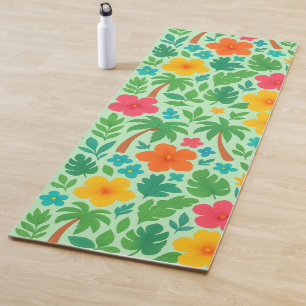 Tapis De Yoga Paradis tropical - Palm Feuilles & Hibiscus Motif