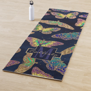 Tapis De Yoga Parties scintillant à papillons d'or Marine Aquare