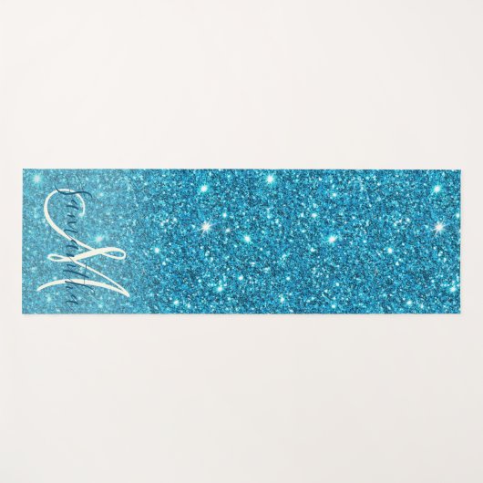 Tapis De Yoga Parties scintillant bleu moderne éclaboussures Nom (Devant (Horizontal))