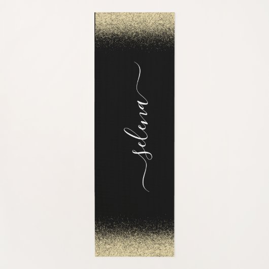 Tapis De Yoga Parties scintillant d'or noir Monogramme fille (Devant)