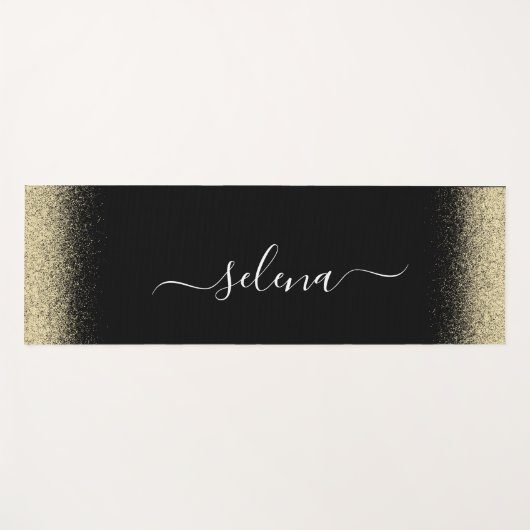 Tapis De Yoga Parties scintillant d'or noir Monogramme fille (Devant (Horizontal))
