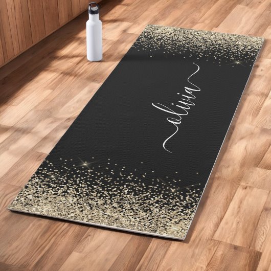 Tapis De Yoga Parties scintillant d'or noir Monogramme fille Fit