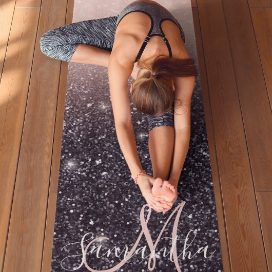 Tapis De Yoga Parties scintillant moderne noire et rose Étincell