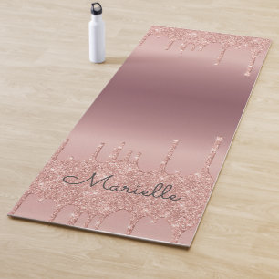 Tapis De Yoga Parties scintillant Rose monogramme en or