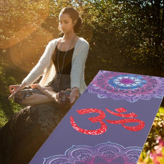 Tapis De Yoga Parties scintillant rouge violet Om Mandala