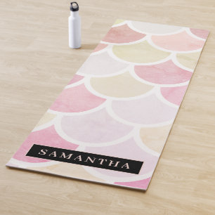 Tapis De Yoga Pastel Aquarelle Sirène Motif avec nom