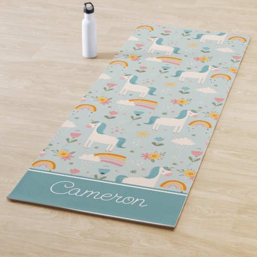 Tapis De Yoga Pastel mignon Rainbow Unicorn Motif (En situation)