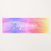 Tapis De Yoga Pastel Rainbow Nom du monogramme personnalisé  (Devant (Horizontal))