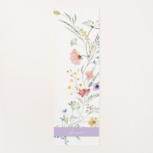 Tapis De Yoga Pastel Spring Flowers with Script Name (Devant)