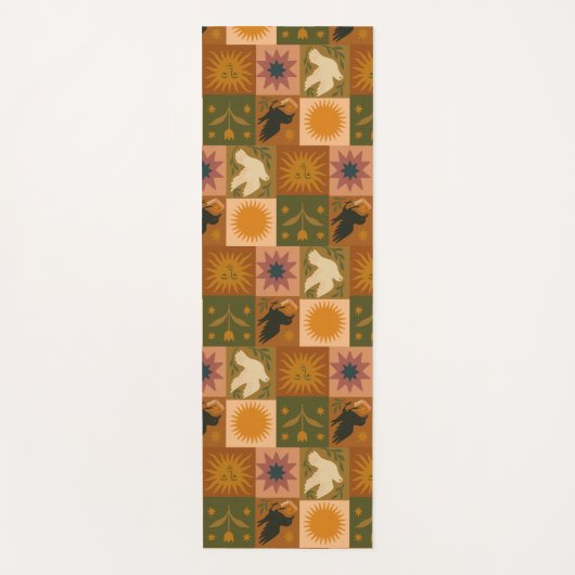 Tapis De Yoga Patchwork céleste bohémien avec symboles mystiques (Devant)