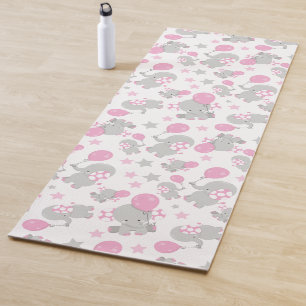 Tapis De Yoga Pattern of Elephants, Cute Elephants - Pink Gray