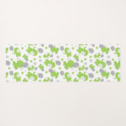 Tapis De Yoga Pattern of Green Elephants, Cute Elephants, stars (Dos (Horizontal))