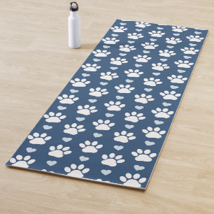 Tapis De Yoga Pattern of paws, Dog paws, White paws, Blue Hearts