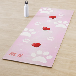Tapis De Yoga Pattes roses et blanches avec des cœurs rouges