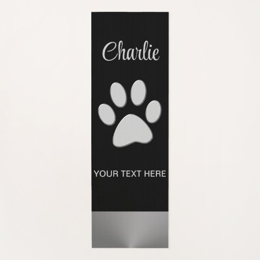 Tapis De Yoga Paw Chien Argent sur arrière - plan noir (Devant)
