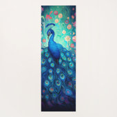 Tapis De Yoga Peacock - Plumes d'Aqua Vert Bleu & Fleurs Roses (Dos)