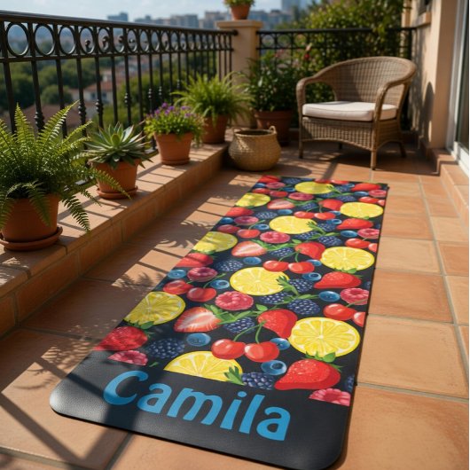 Tapis De Yoga Personalized Berries & Citrus Pattern 
