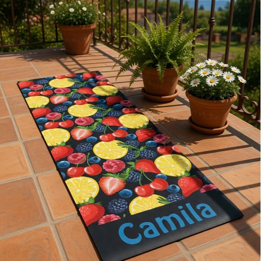 Tapis De Yoga Personalized Berries & Citrus Pattern 