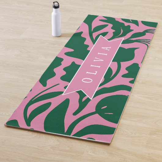 Tapis De Yoga Personalized Bold Pink Botanical Floral Name Gift (En situation)