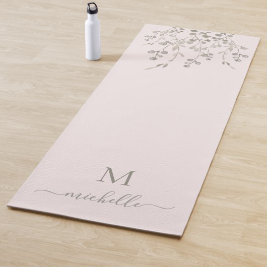 Tapis De Yoga Personalized Botanical Watercolor Monogram Pink (En situation)