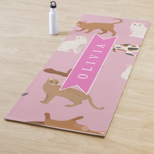 Tapis De Yoga Personalized Cute Pink Cat Pattern Gift Cat Lover (En situation)