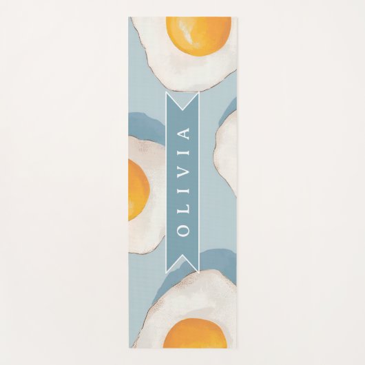 Tapis De Yoga Personalized Fried Egg Pattern Fun Blue Funny (Devant)