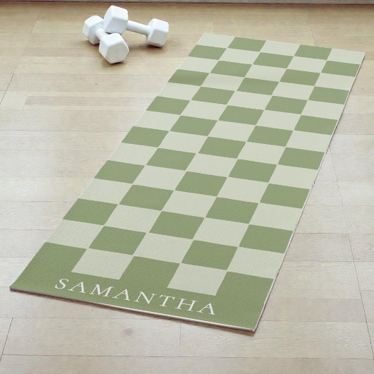 Tapis De Yoga Personalized Modern Green Simple Checkered Pattern