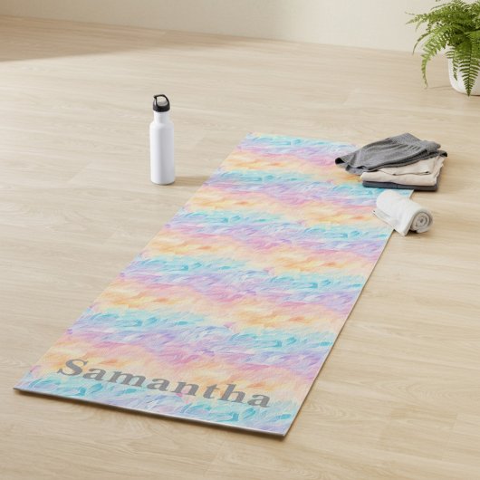 Tapis De Yoga Personalized Pastel Watercolor Waves