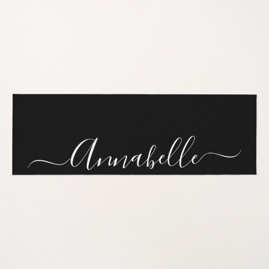 Tapis de Yoga Personnalisé avec Nom Noir & Blanc (Devant (Horizontal))