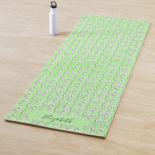 Tapis de yoga personnalisé Chats aquarelle verte f