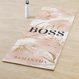 Tapis De Yoga Personnalisé tendance fille rose & or 'Girl Boss'