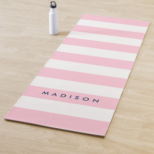 Tapis De Yoga Personnaliser avec le nom Preppy Pink & White Stri