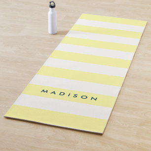 Tapis De Yoga Personnaliser le nom Preppy Yellow & White Stripes
