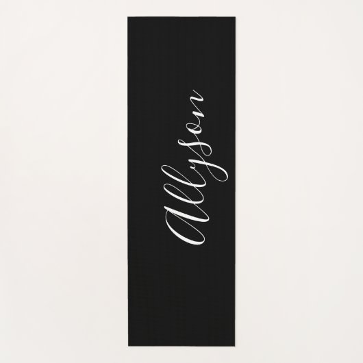 Tapis De Yoga Personnaliser le nom Vertical White Script, Noir (Devant)