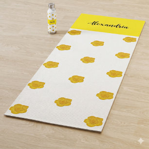 Tapis De Yoga Photo de fleur sauvage jaune doré avec monogramme