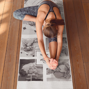Tapis De Yoga Photo Famille Collage tendance Noir & Blanc Initia