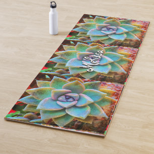 Tapis De Yoga Photographie de cactus turquoise nom personnalisé