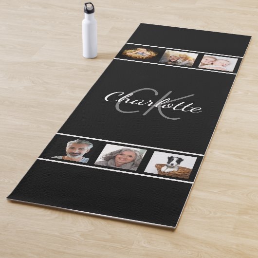Tapis De Yoga Photographie de script noir blanc monogramme (En situation)