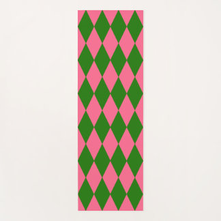 Tapis De Yoga Pink Green Harlequin Checkered Design 