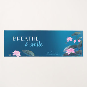 Tapis De Yoga Pink Lotus Floral Mindfult Ajouter Nom Bleu foncé