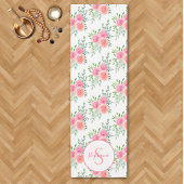 Tapis De Yoga Pink Pastel Floral Aquarelle Nom Monogramme