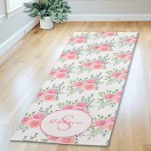 Tapis De Yoga Pink Pastel Floral Aquarelle Nom Monogramme