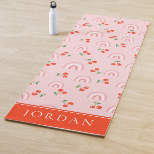 Tapis De Yoga Pink Rainbow Cherry Pattern