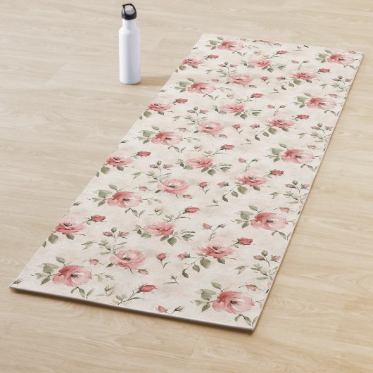 Tapis De Yoga Pink Roses Floral  (En situation)