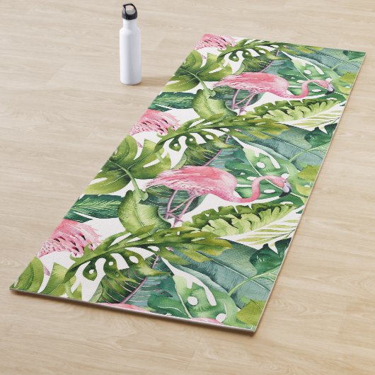 Tapis De Yoga PixDezines FLAMANTS ROSES ROSE, THÈME TROPICAL (En situation)