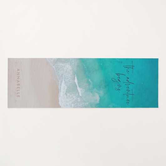 Tapis De Yoga plage de sable tropical océan l'aventure commence (Devant (Horizontal))