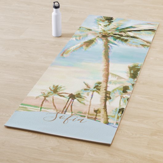 Tapis De Yoga Plage hawaïenne peinte Mauna Lani Bay, Bleu (En situation)