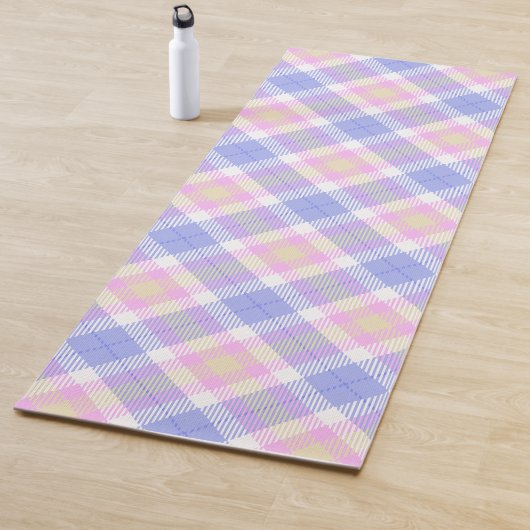 Tapis De Yoga Plaid bleu rose jaune (En situation)