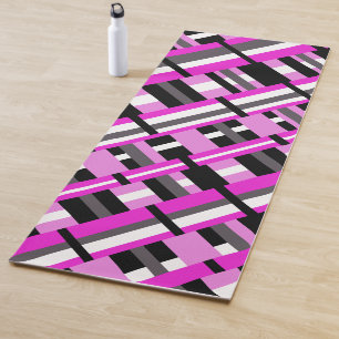 Tapis De Yoga Plaid en diagonale rose, noir et gris