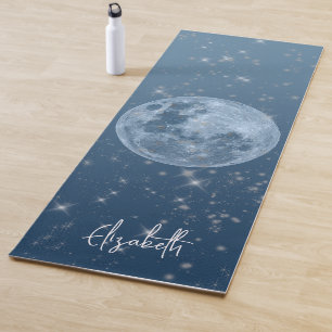 Tapis De Yoga Pleine lune personnalisée Blue Ombre Celestial